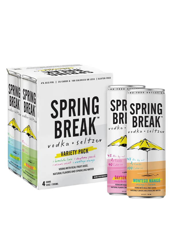 Spring Break vodka seltzer variety pack with four cans